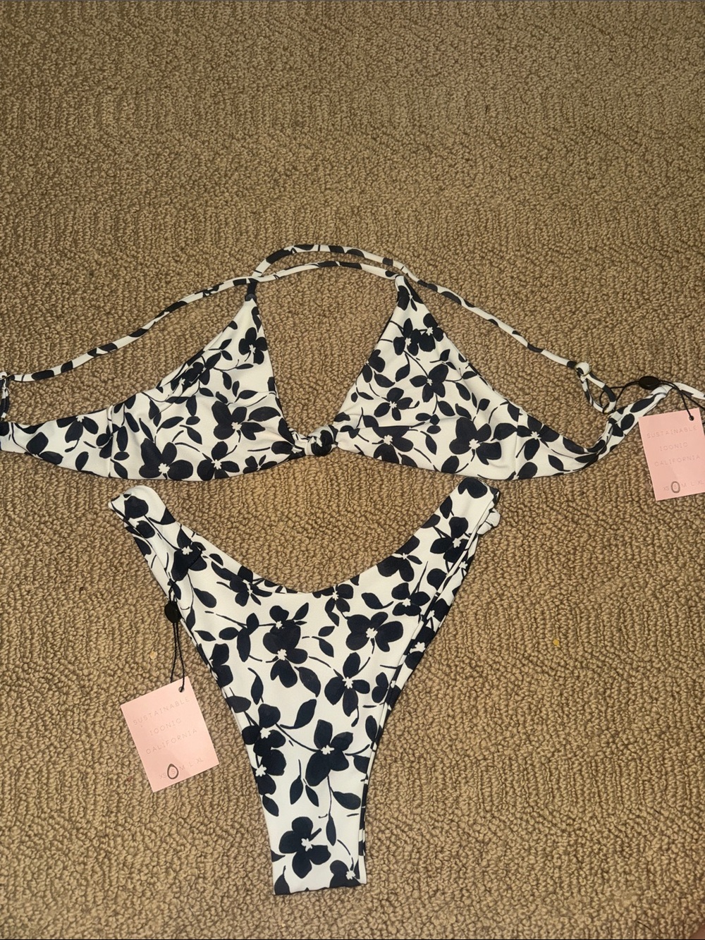 Skatie White and Black Floral Bikini